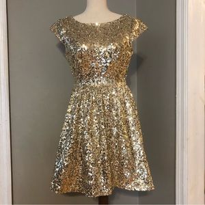 Windsor Gold Sequin Fit and Flare Cocktail Dress
